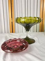 Compote and ashtray side by side to show size, color contrast, overall condition