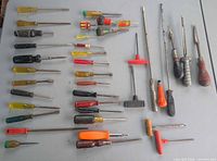 All 39 hand tools laid out showing variety of styles and sizes