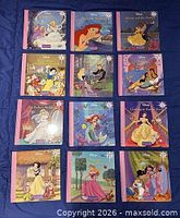 Front view of all twelve Disney Storybook Library hardcovers laid out showing covers and titles