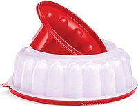 Mold with lid removed, showing red lid and white scalloped body