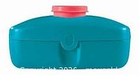 Front view of single teal Tupper Deli container with red screw lid