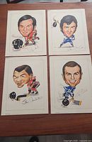 All four caricature prints arranged in two-by-two layout