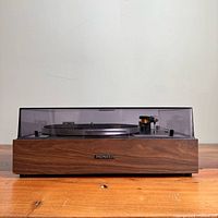 Front view of Pioneer PL-10 turntable with dust cover closed