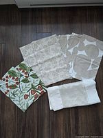 All linens laid out showing patterns and textures
