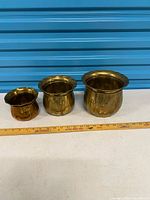 All three brass planters beside ruler