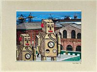 Front view of print with mat showing robot artwork and signature