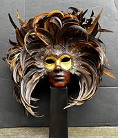 Front view of full-face feathered mask