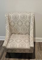 Front view of upholstered accent chair
