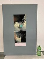 Full view of the canvas artwork with water bottle for scale