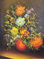 Full view of oil on canvas floral still life painting