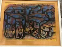 Full view of framed Otto Lokeng pastel painting