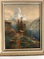 Full view of framed watercolor landscape