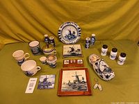 group shot of all Delft and Chinese blue-white pieces