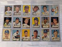 All 18 sleeved 1952 Topps cards displayed in rows.