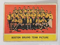 Front of card showing Boston Bruins team picture and title strip