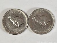 Front view of both 1967 Canada 5-cent coins showing hare design and dates