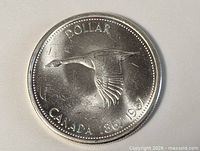Full view reverse of the 1967 Canadian silver dollar showing flying goose and legends