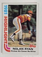 Front of 1982 Topps Nolan Ryan card showing action image and text
