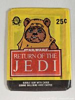 Front of yellow wrapper showing Ewok graphic, price and title block