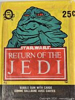 front of 1983 O-Pee-Chee Return of the Jedi wax wrapper showing Jabba graphic and 25¢ price