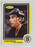 Front view of Cam Neely O-Pee-Chee card showing player portrait, team logo, set design