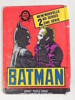 Front of red Batman 2nd Series wrapper with Batman and Joker graphic