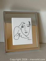 Framed Picasso Woman and Dove artwork, full view