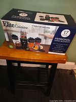 Front view of sealed Elite Cuisine 17-piece personal drink blender set box