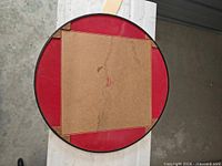 Top view of Scrabble turntable showing cork center, red corners, black rim