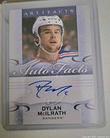 Front of Dylan McIlrath Artifacts Auto Facts autographed card in sleeve