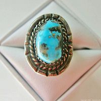 Top view of ring showing turquoise stone and decorative bezel
