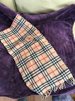 Full view of scarf showing entire check pattern