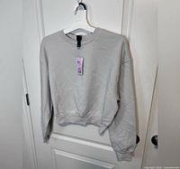 Front view of light gray Wild Fable sweater on hanger with tag