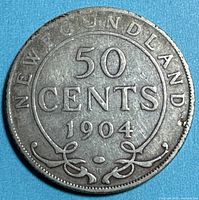 Reverse of 1904 Newfoundland 50 cents coin showing denomination and date