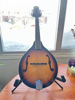 Front view of Rogue RM-100A mandolin on stand