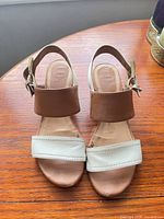 Top view showing two-tone leather straps and size