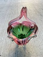 Top view showing green interior and pink ruffled rim