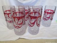 Front view six Hofbauer Byrdes Red Bird goblets