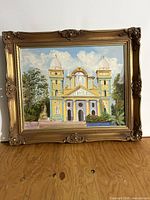 Frontal view of framed oil painting showing full composition and frame detail
