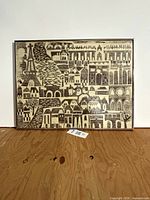 Full view of framed woodblock print showing entire composition and frame