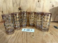 Six highball glasses showing front pattern
