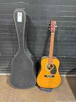 Guitar standing beside hard shell case