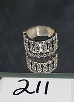 Full view of wide openwork sterling silver marcasite ring