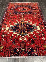 Full view of handmade Persian Gharajeh rug