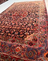 Full rug angled view showing overall design and colors