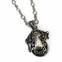 Front view of sterling silver cross locket on chain