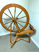 Full view of spinning wheel showing 28 in wheel and overall structure