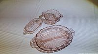 All three pink glass serving pieces overview