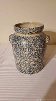 Full view of Robinson Ransbottom blue spongeware stoneware jar