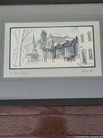 Full view of framed painting showing artwork, mat and frame